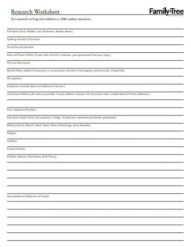 family tree research worksheet template