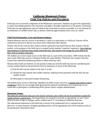 field trip policies and procedures template