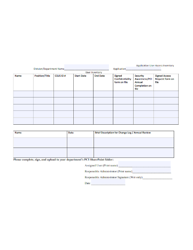 food application user access inventory template