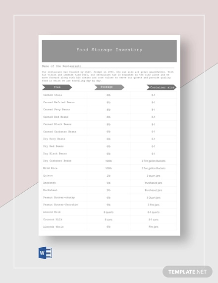 food storage inventory template