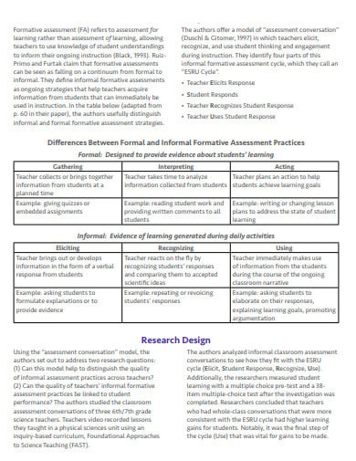 formative assessment template
