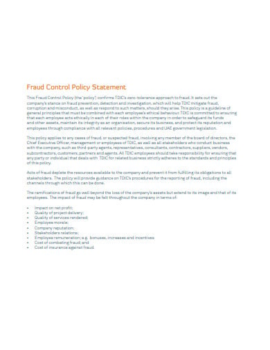 fraud controll policy statement template