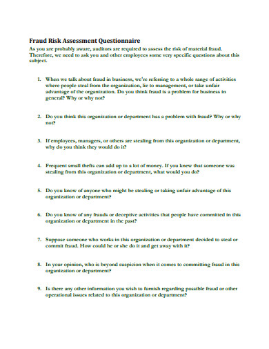 fraud risk assessment questionnaire example