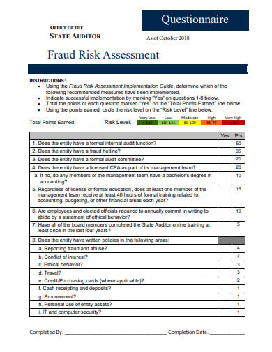 fraud risk assessment questionnaire template