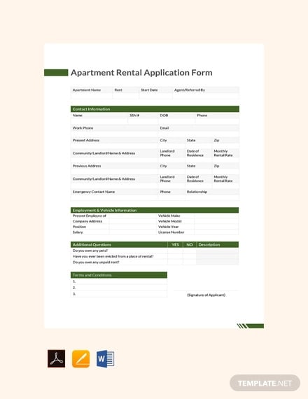 free apartment rental application form template