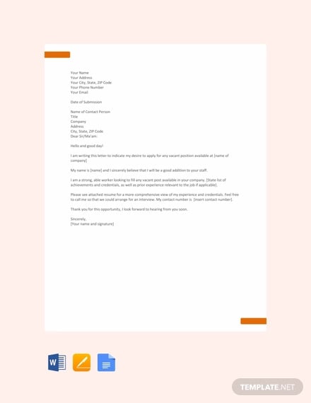 free application letter template for any position