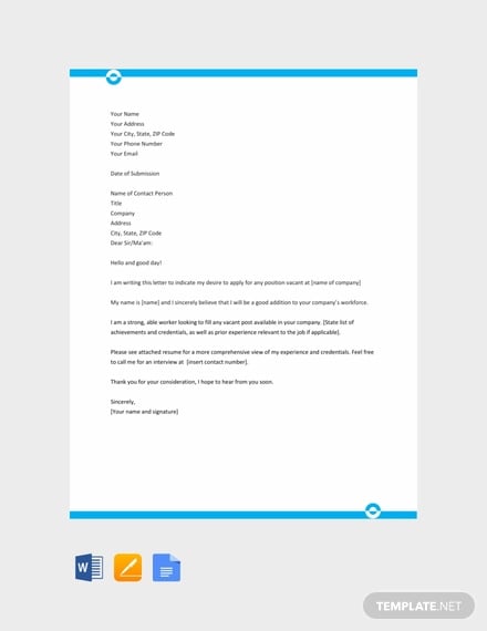 simple application letter for any vacant position