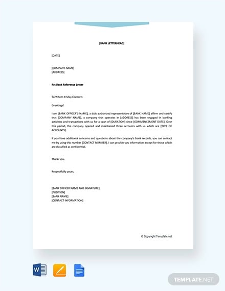 free bank reference letter for company