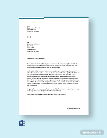 free banking cover letter