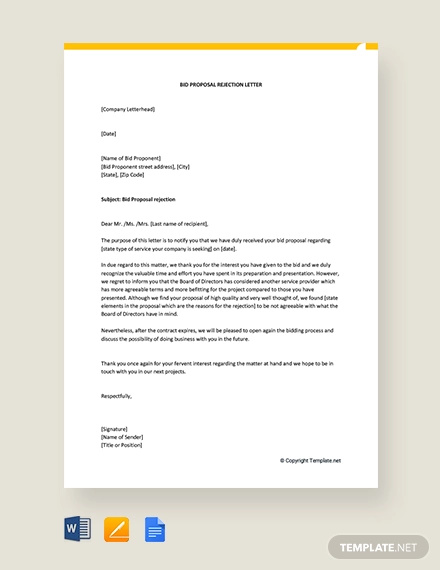 11+ Bid Rejection Letter Templates | Free & Premium Templates