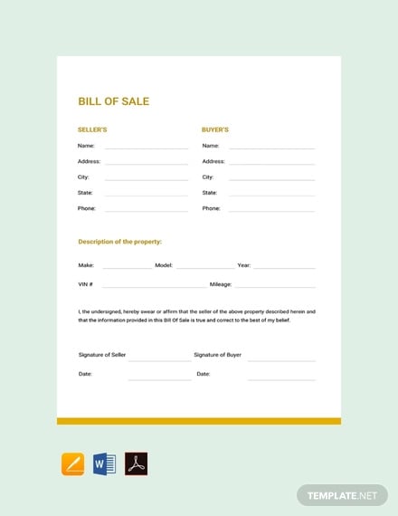 Printable Blank Bill of Sale Template