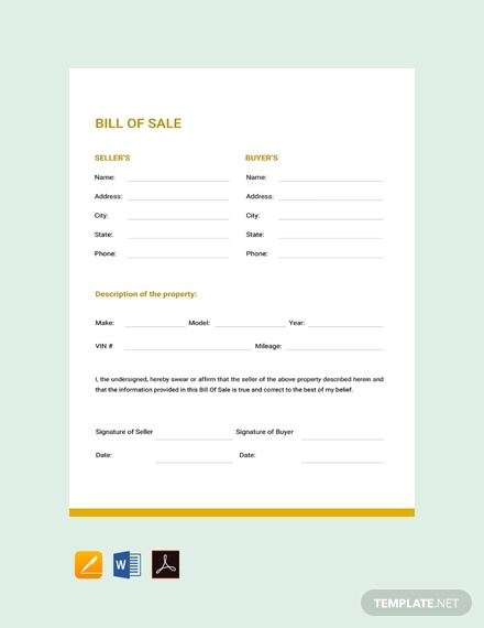 Printable Blank Bill of Sale Template - 11+ Free Word, PDF Documents ...