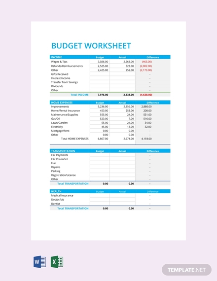 free budget worksheet template 440x570