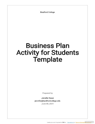 free business plan activity for students template