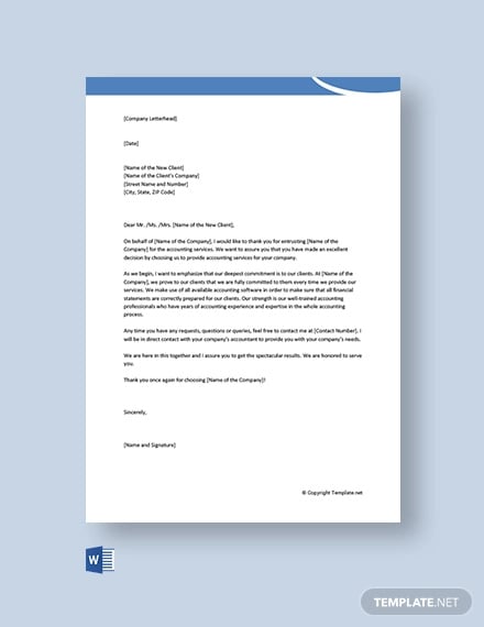 free business welcome letter for new client