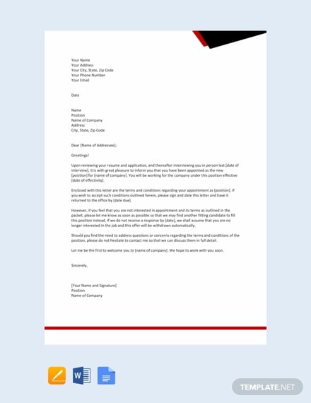free company appointment letter template
