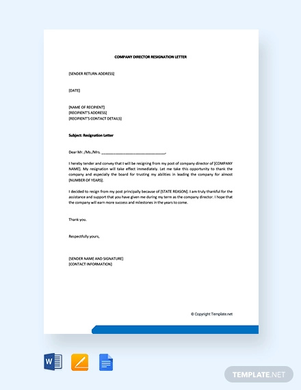 Sample Director Resignation Letters - 14+ Free Sample, Example Format ...