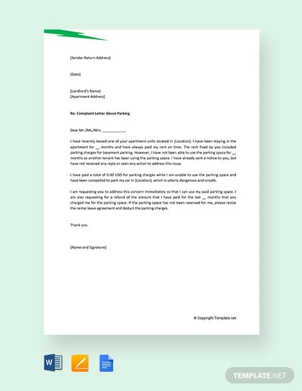 free-complaint-letter-to-landlord-about-parking
