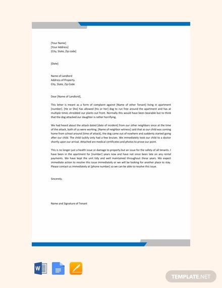 free complaint letter to landlord about tenant