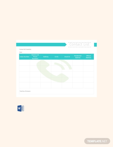 free contact list template