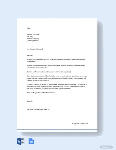 free cover letter for accounting job fresh graduate template