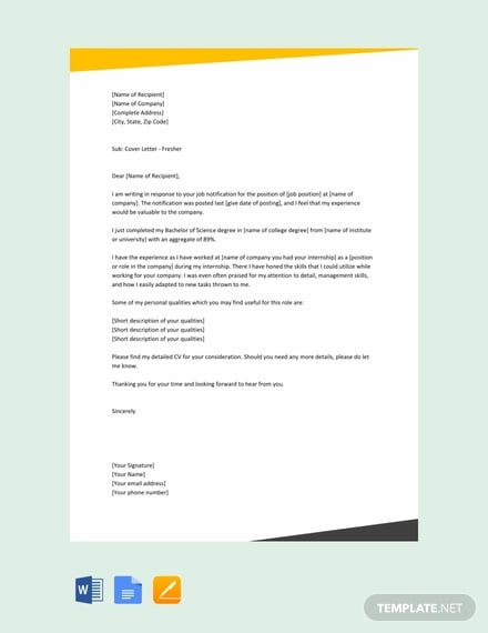 free email cover letter for fresher