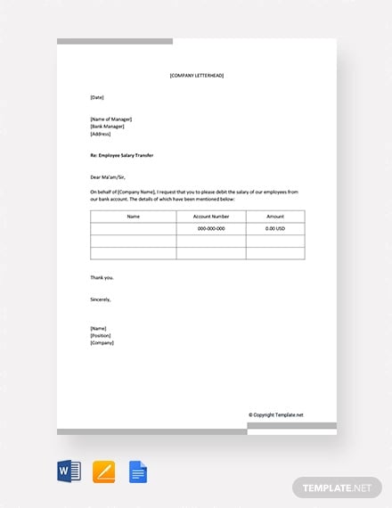 free employees salary transfer letter to bank