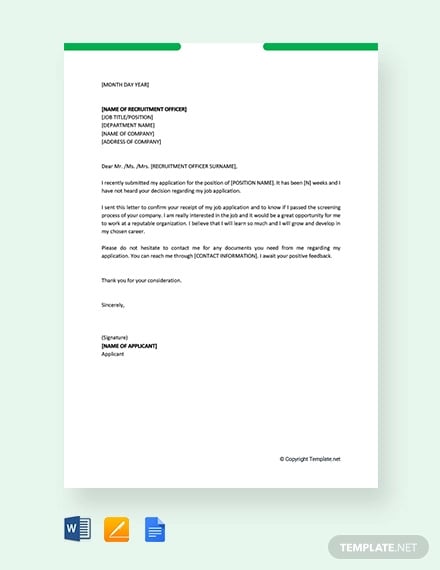 free follow up letter for job application status