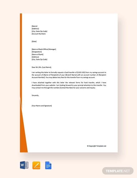 free fund transfer request letter