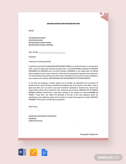 10+ Job Application Letters For Chef - Sample, Example Format Download ...