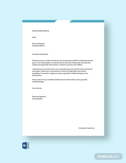 free landlord warning letter to tenant