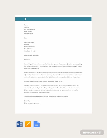 free letter template of intent for job