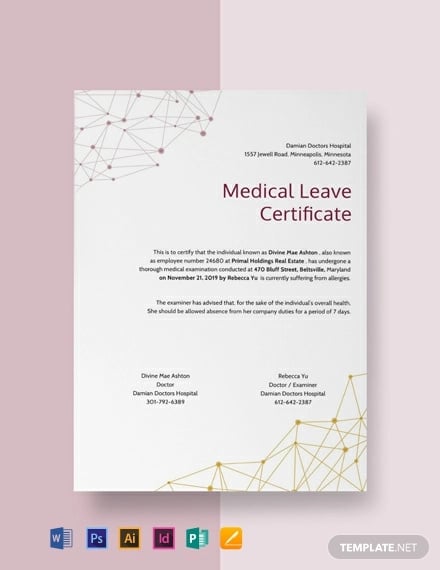 free medical leave certificate template