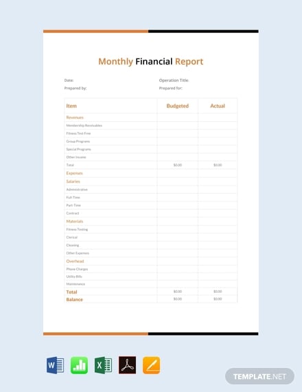 free monthly financial report template