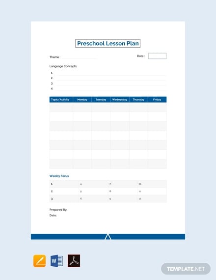 free lección para preescolares plan de plantilla