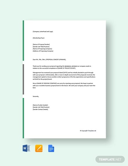 free proposal rejection letter