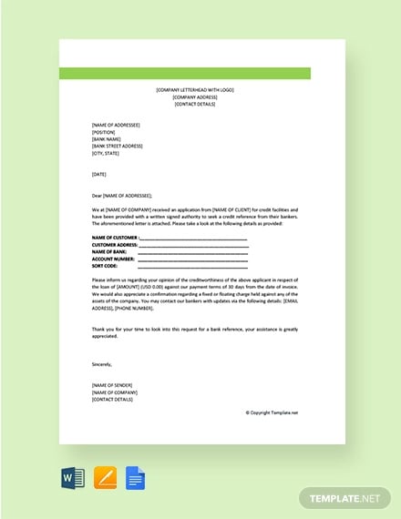 free request for bank reference letter