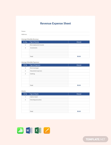 free revenue expense sheet template 440x570 1