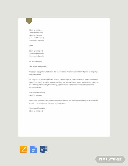 free safety warning letter template