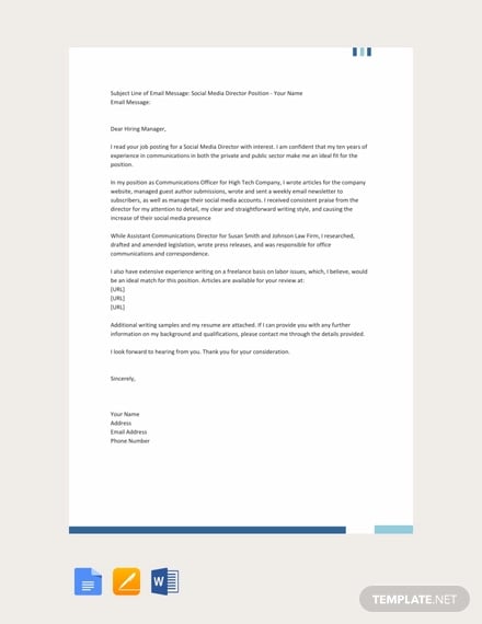free sample email cover letter template