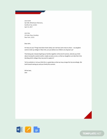 free sample friendly letter to a friend template