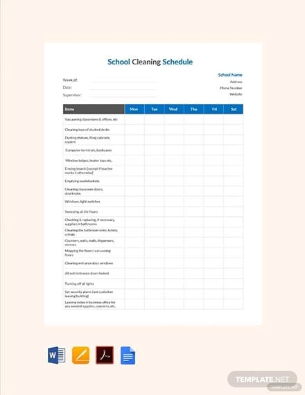 free school cleaning schedule template
