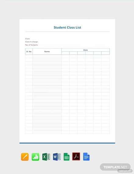 Class List Template 16 Free Word Excel Pdf Format Download