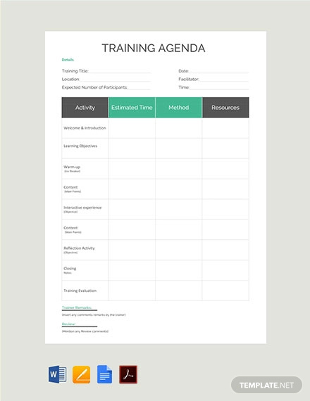 free training agenda template