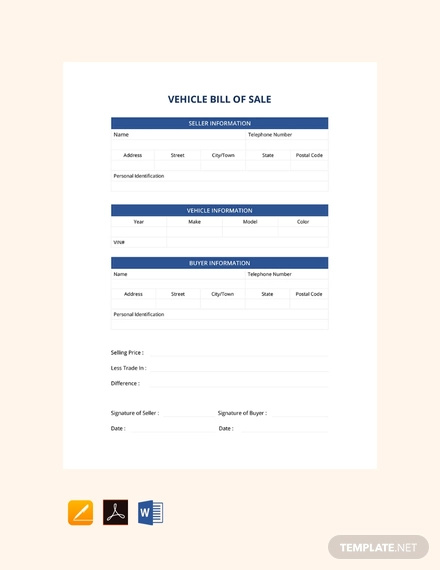 free vehicle bill of sale template
