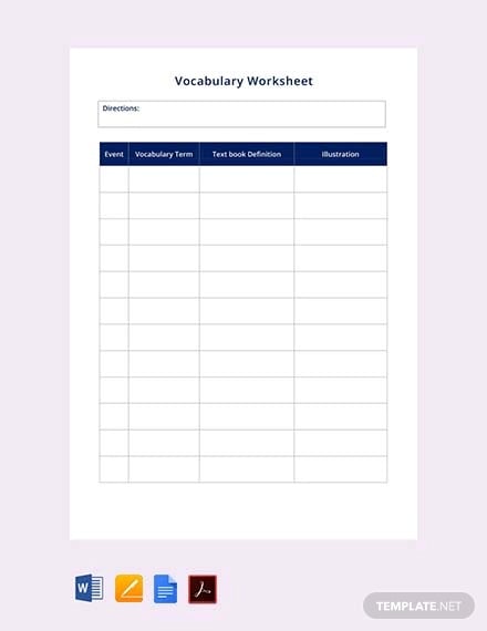 8 Blank Vocabulary Worksheet Templates Word Pdf Free Premium Templates