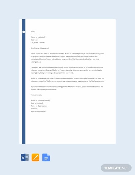 free volunteer reference letter template 440x570