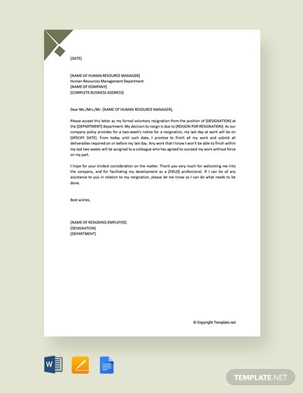 free volunteer resignation letter