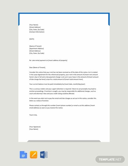 free warning letter to tenant for late payment