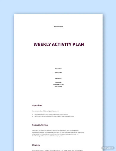 free weekly activity plan template